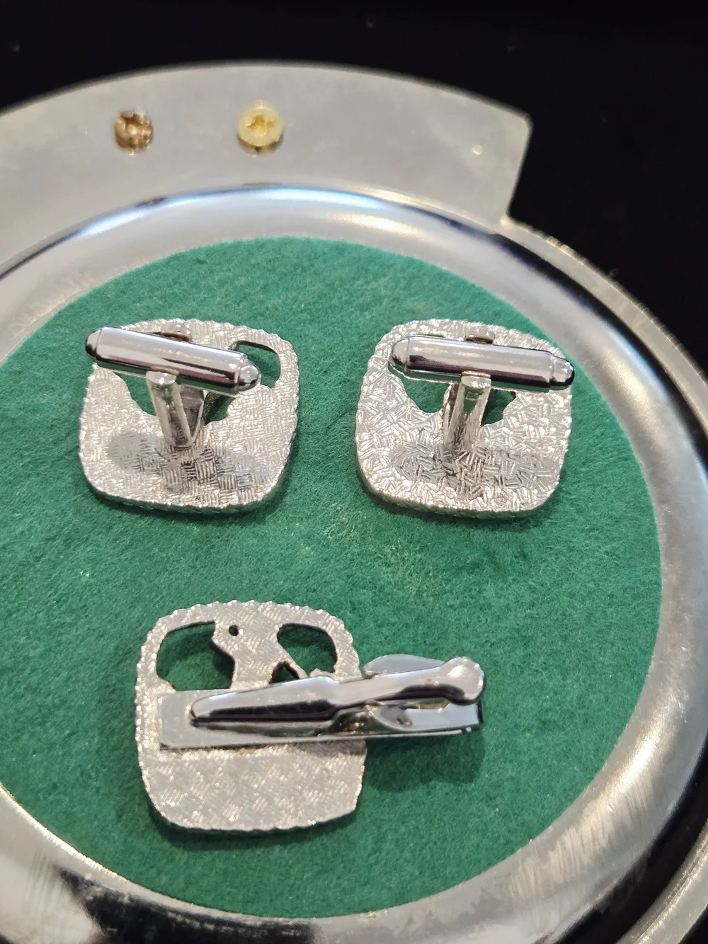 Vintage Silver Tone Golf Cufflink and Tie Clip Set - Men Accessories